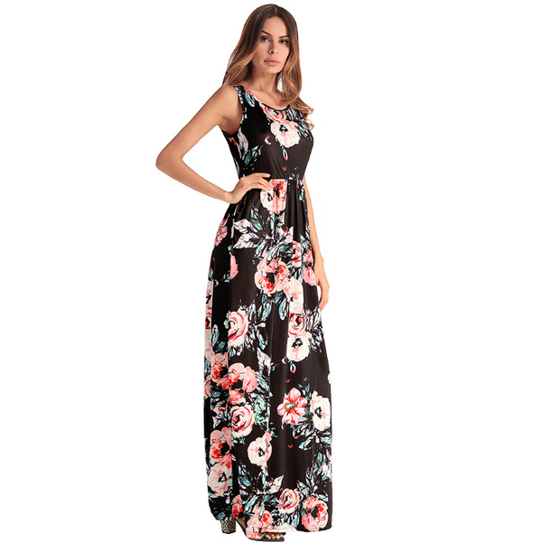 Sukienka maxi w kolorowe wzory